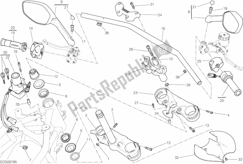 All parts for the Handlebar of the Ducati Multistrada 1200 S Thailand 2018